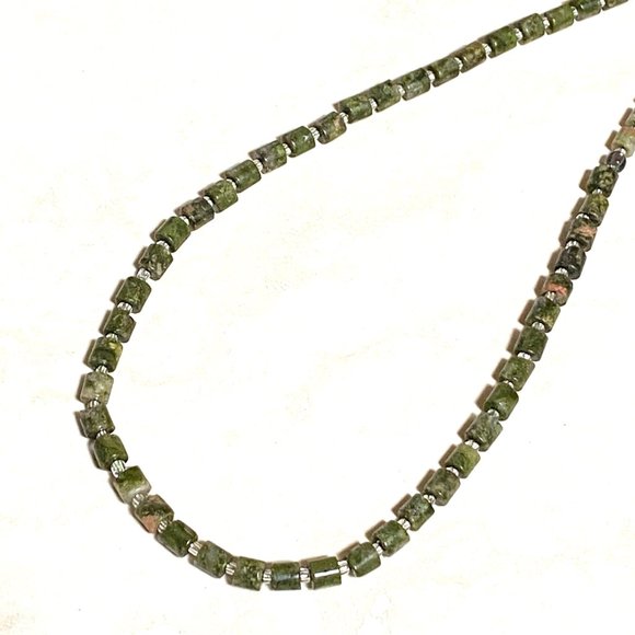 Unakite Stone Beaded Necklace, Genuine Gemstone Stackable Layering Necklace - Picture 4 of 7